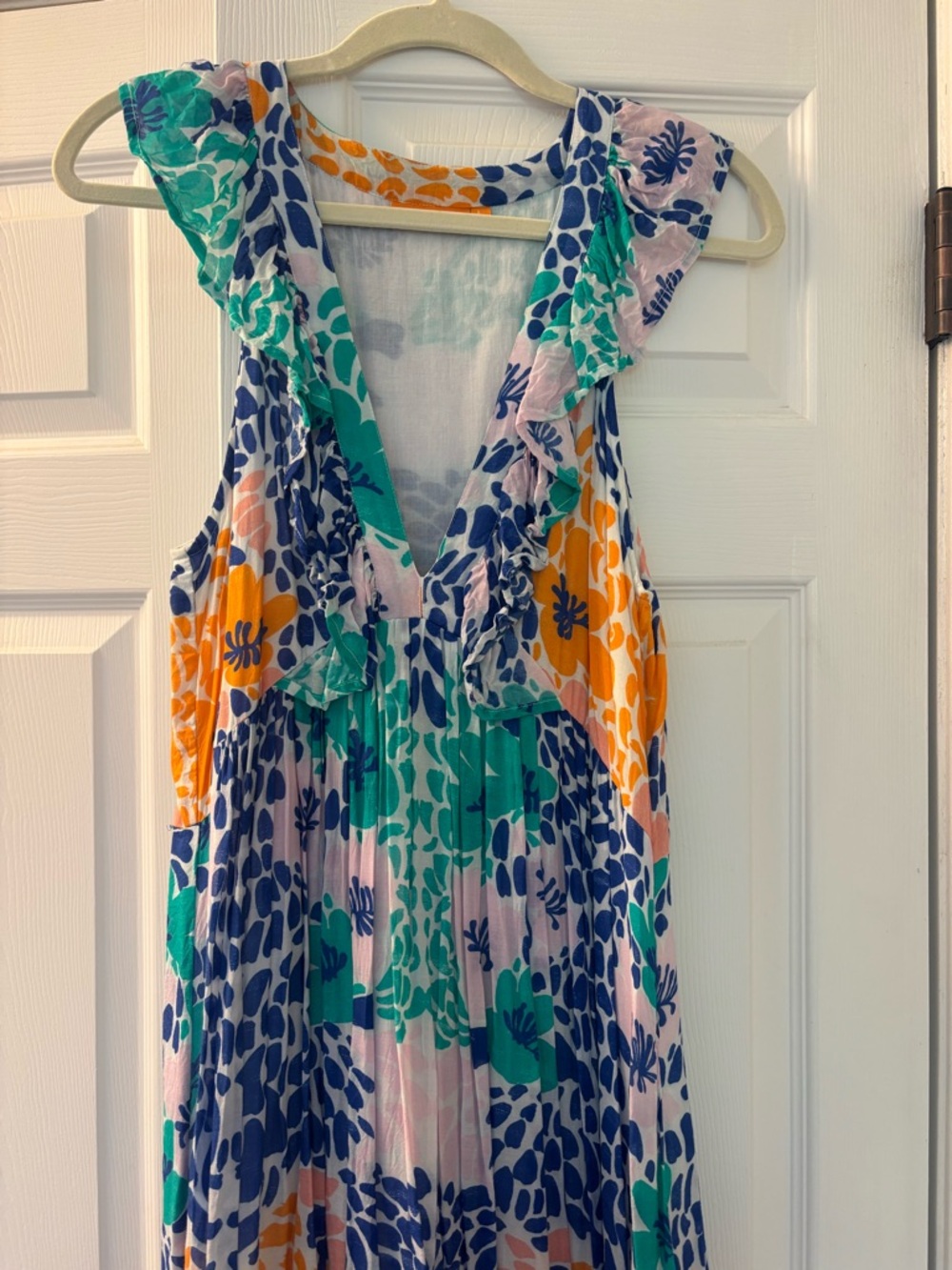 Oliphant Floral V-Neck Maxi Dress in Teal, Navy & Orange